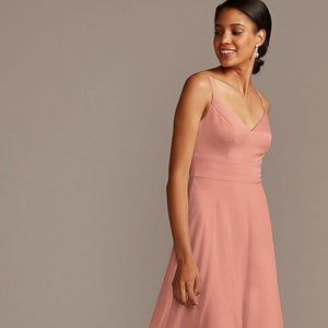 Spaghetti Strap Crepe-Back Satin Bridesmaid Dress